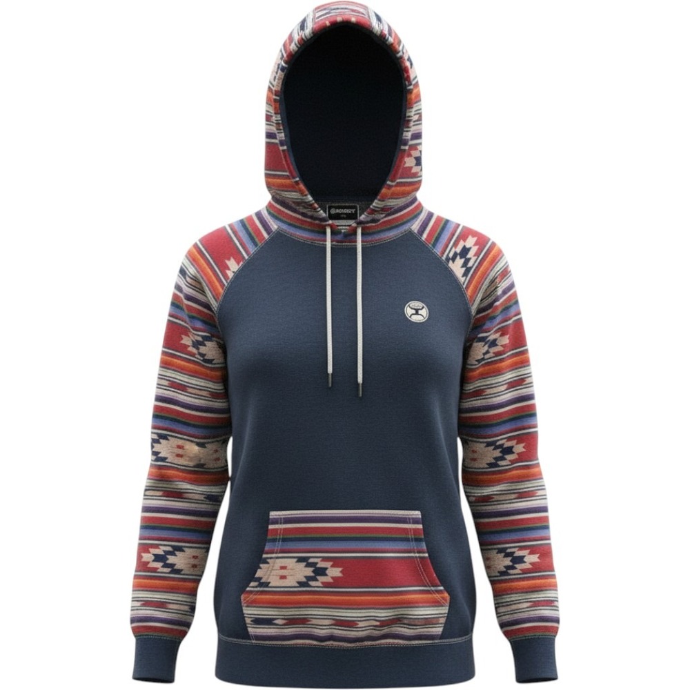 Hooey Women's Navy Blue Southwestern Serape Raglan Pullover Hoodie XXL